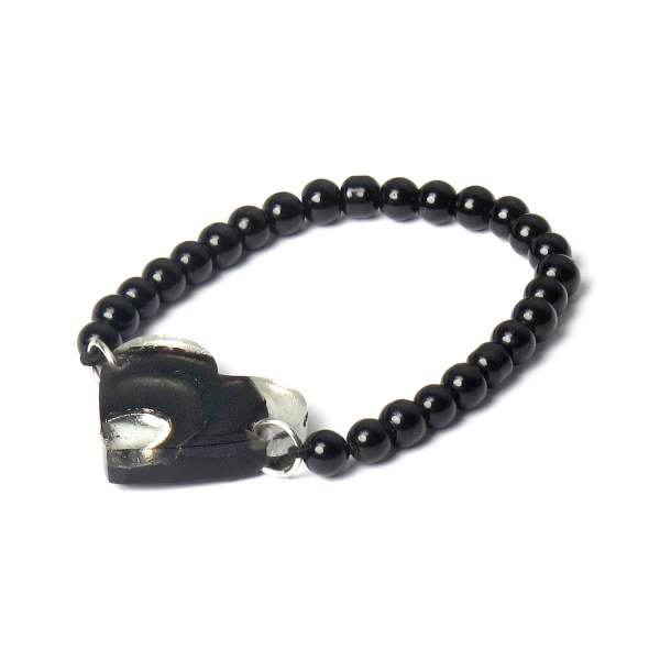 Steel Heart Swirl Bracelet on Glass Beads