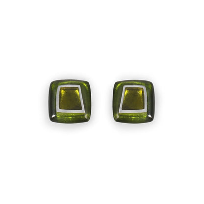 Olive Irregular Squares Stud Earrings | The Jewellery Stop