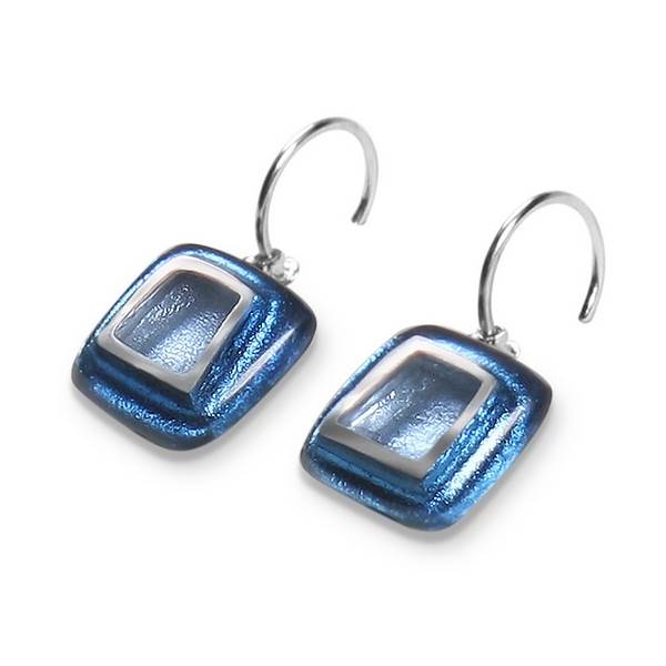 Navy Irregular Squares Creole Earrings | The Jewellery Stop