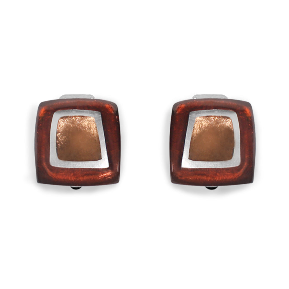 Amber Irregular Squares Clip Earrings