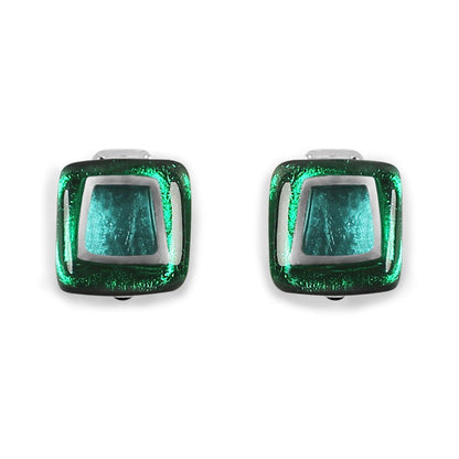Emerald Irregular Squares Clip Earrings | The Jewellery Stop