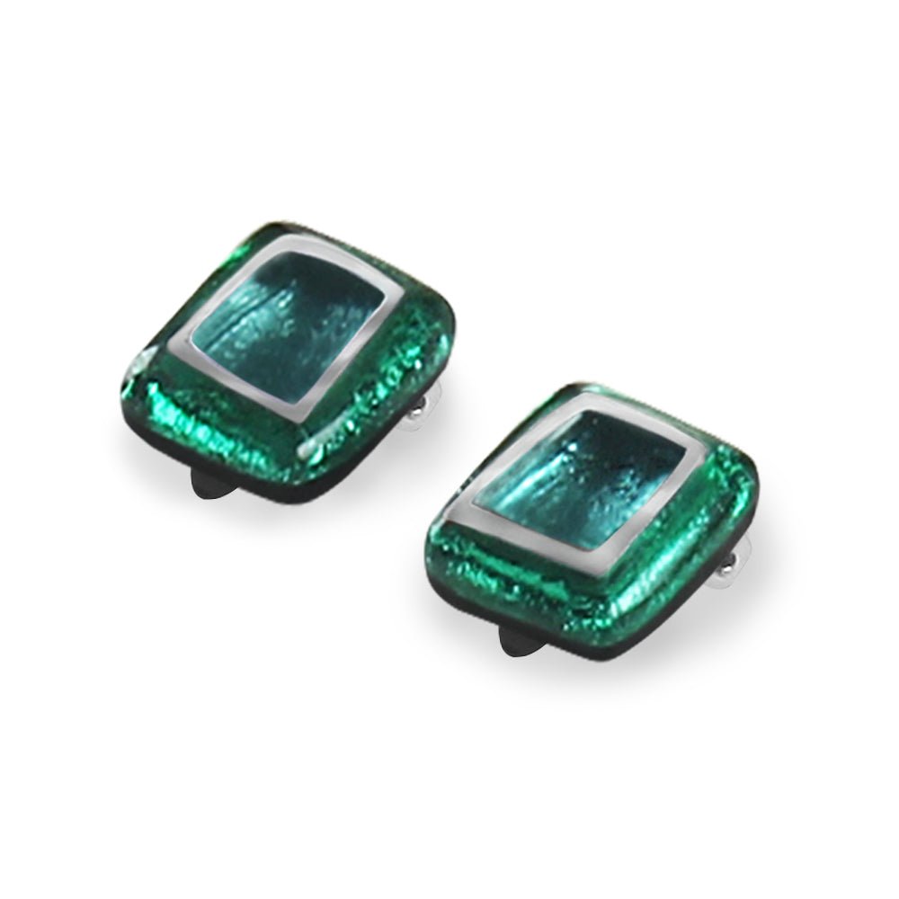 Emerald Irregular Squares Clip Earrings | The Jewellery Stop
