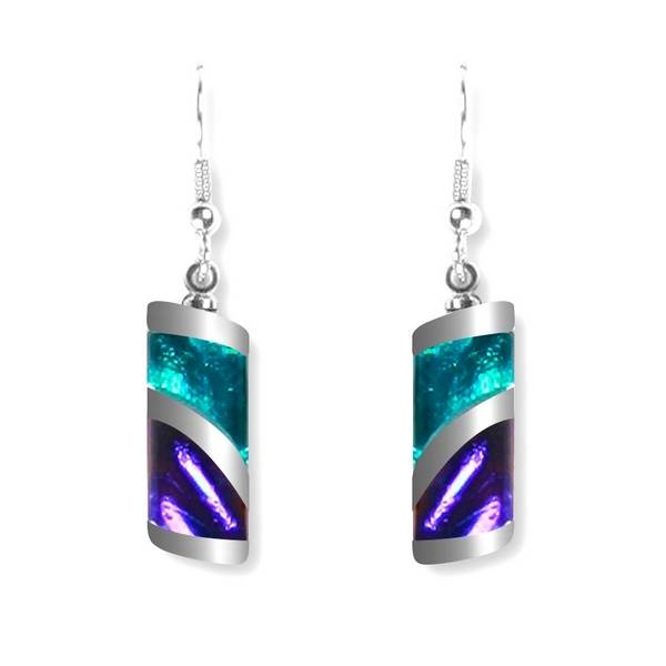 Peacock Wave Stripe fish Hook Earrings | The Jewellery Stop