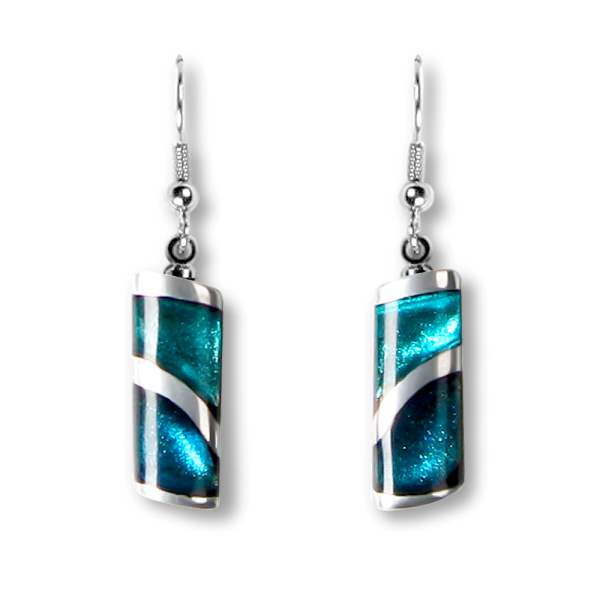 Teal Wave Stripe fish Hook Earrings | The Jewellery Stop
