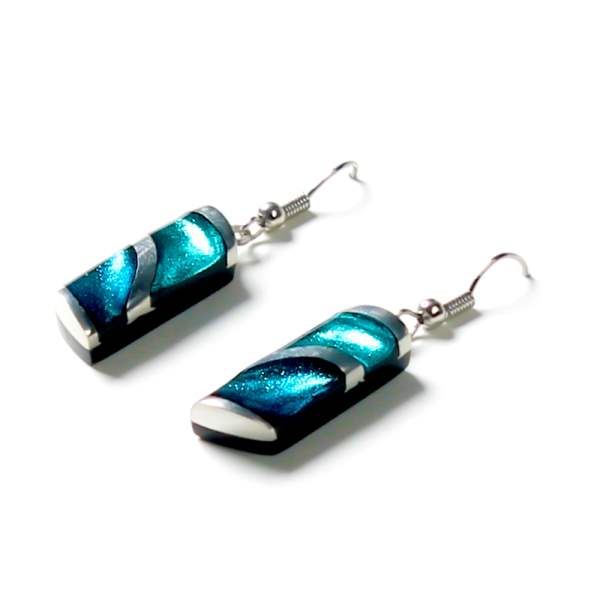 Teal Wave Stripe fish Hook Earrings | The Jewellery Stop