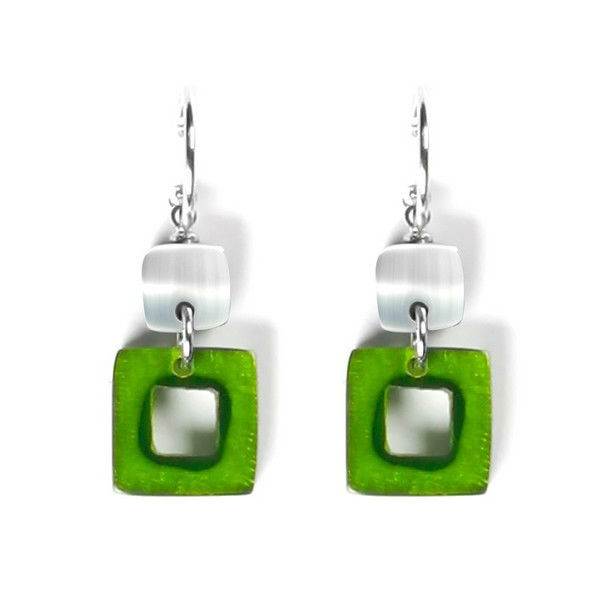 Moss Cubes Double Drop Creole Earrings | The Jewellery Stop