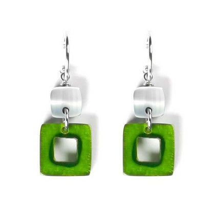 Moss Cubes Double Drop Creole Earrings | The Jewellery Stop