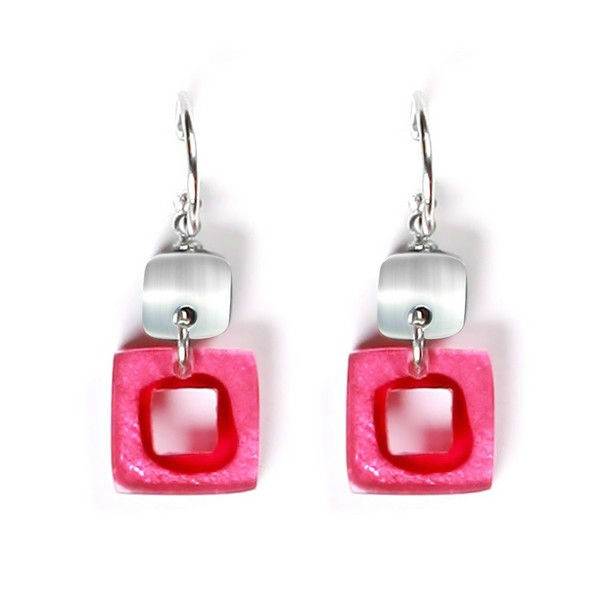 Pink Cubes Double Drop Creole Earrings