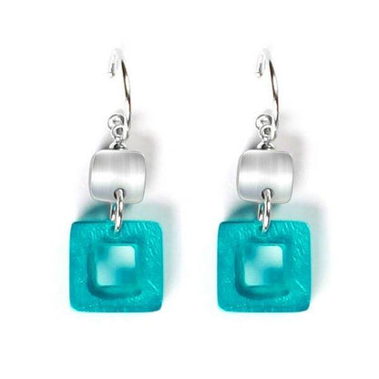 Teal Cubes Double Drop Creole Earrings | The Jewellery Stop