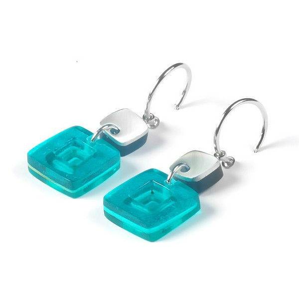 Teal Cubes Double Drop Creole Earrings | The Jewellery Stop