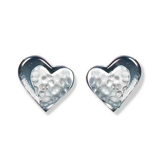 Black Hammered Heart Stud Earrings | The Jewellery Stop
