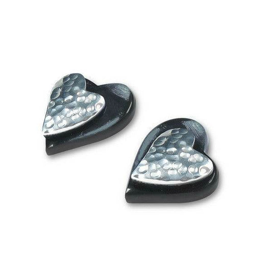 Black Hammered Heart Stud Earrings | The Jewellery Stop