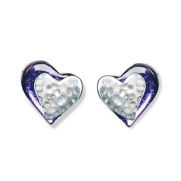 Lavender Hammered Heart Stud Earrings