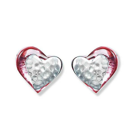 Rose Hammered Heart Stud Earrings | The Jewellery Stop