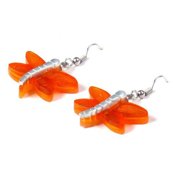 Orange Dragonfly Fish Hook Earrings | The Jewellery Stop