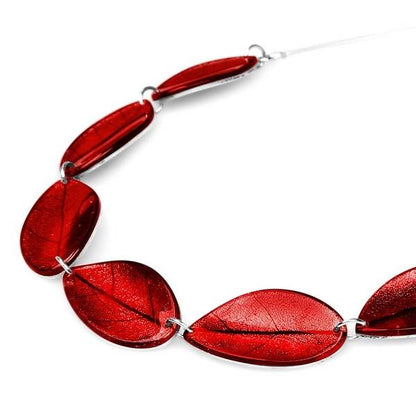 Red Curved Leaf Necklace