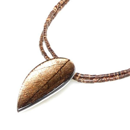 Gold Curved Leaf Pendant on Coco