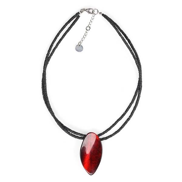 Red Curved Leaf Pendant on Coco