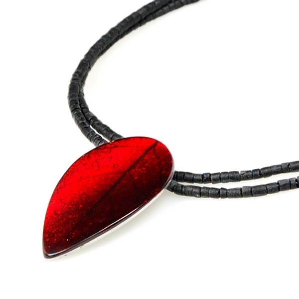 Red Curved Leaf Pendant on Coco