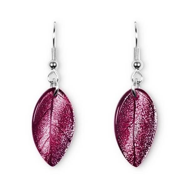 Plum Curved Leaf Fish Hook Earrings | The Jewellery Stop