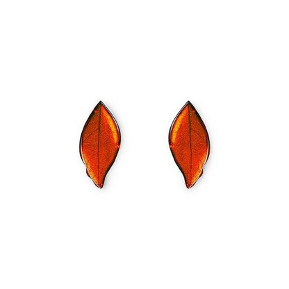 Orange Skeletal Leaf Stud Earrings
