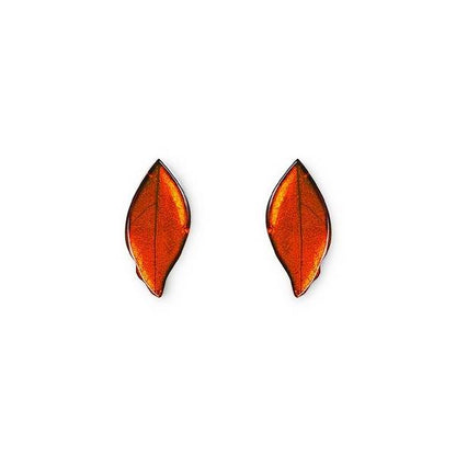 Orange Skeletal Leaf Stud Earrings | The Jewellery Stop