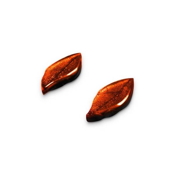 Orange Skeletal Leaf Stud Earrings