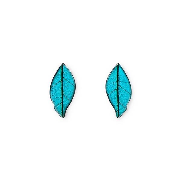 Teal Skeletal Leaf Stud Earrings | The Jewellery Stop