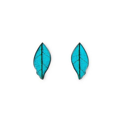 Teal Skeletal Leaf Stud Earrings | The Jewellery Stop
