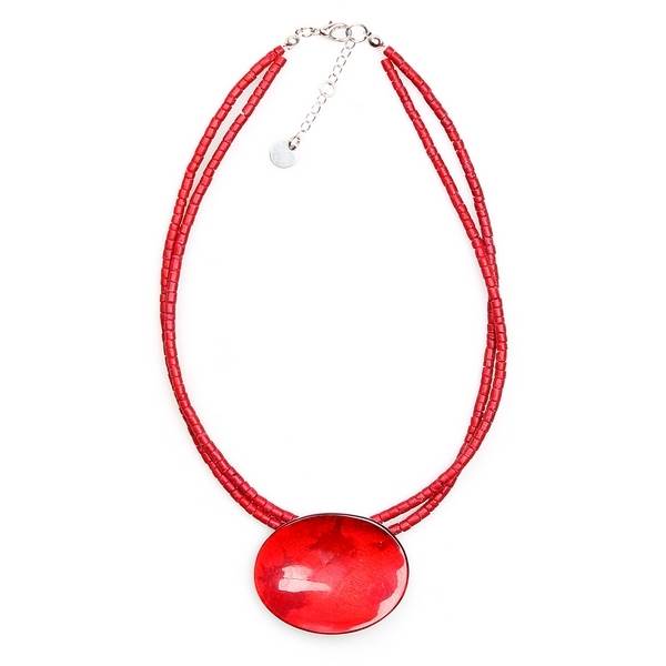 Red Curved Ovals Pendant on Coco
