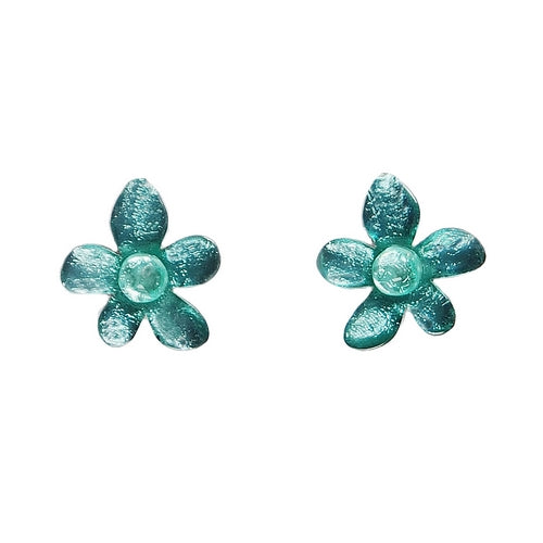 Aqua Flower Stud Earrings