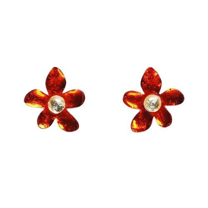 Orange Flower Stud Earrings | The Jewellery Stop