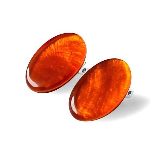 Orange Shell Ovals Clip Earrings