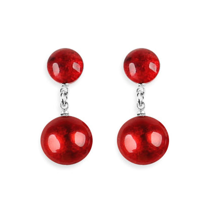 Red Cabouchon Double Drop Stud Earrings | The Jewellery Stop
