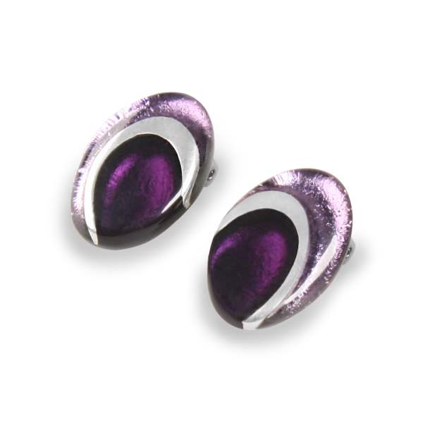 Aubergine Oval Swirl Clip Earrings