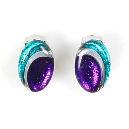 Peacock Oval Swirl Clip Earrings