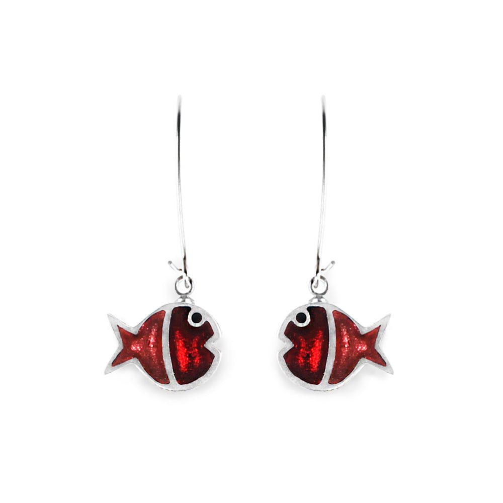 Scarlet Bubble Fish Stripe Long Hook Earrings | The Jewellery Stop