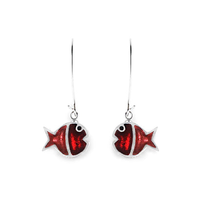 Scarlet Bubble Fish Stripe Long Hook Earrings | The Jewellery Stop