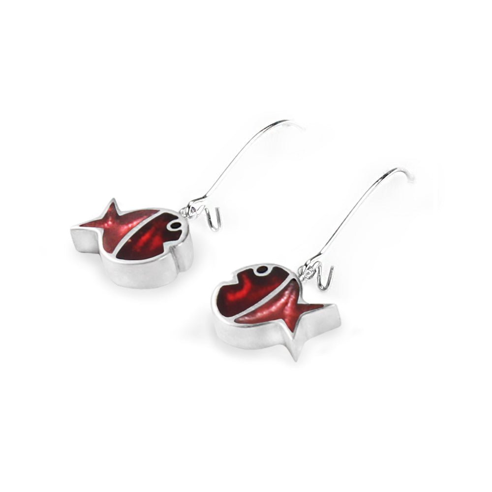 Scarlet Bubble Fish Stripe Long Hook Earrings | The Jewellery Stop