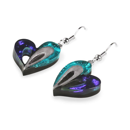 Peacock Heart Loop Fish Hook Earrings