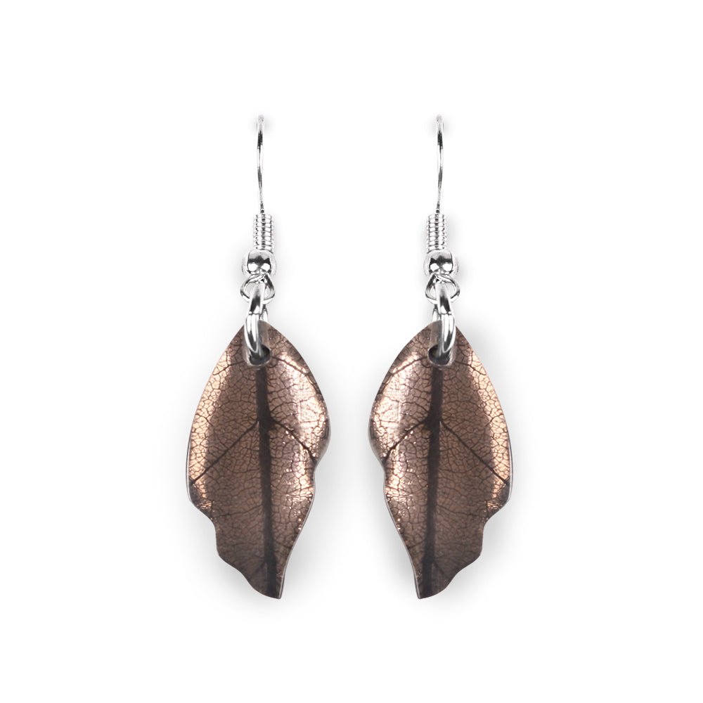 Mink Skeletal Leaf Combi Fish Hook Earrings | The Jewellery Stop