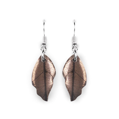 Mink Skeletal Leaf Combi Fish Hook Earrings | The Jewellery Stop