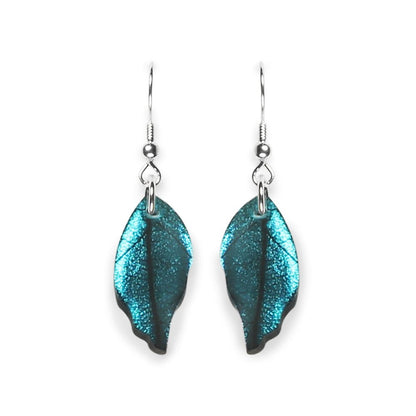 Teal Skeletal Leaf Combi Fish Hook Earrings | The Jewellery Stop
