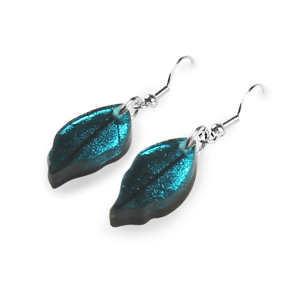 Teal Skeletal Leaf Combi Fish Hook Earrings | The Jewellery Stop
