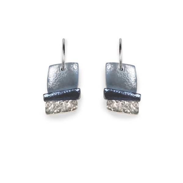 Navy Textured Stack Combi Creole Earrings | The Jewellery Stop