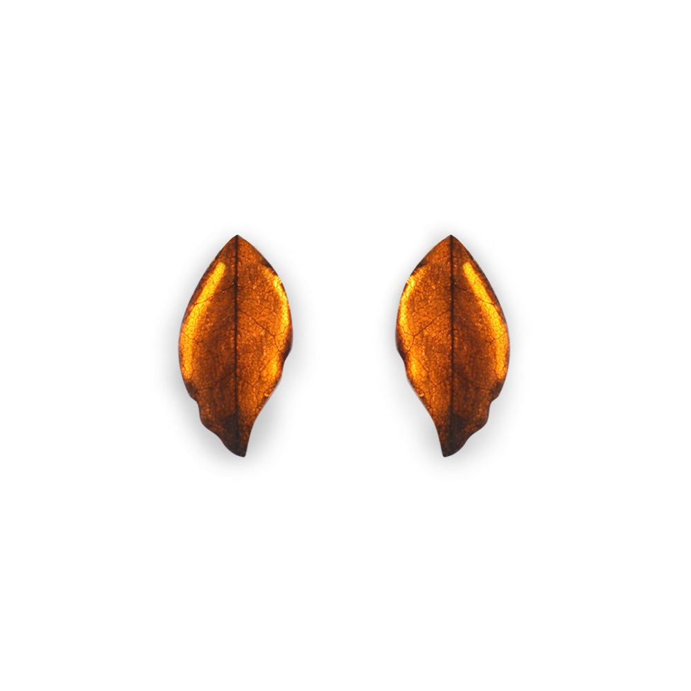 Paprika Skeletal Leaf Combi Stud Earrings | The Jewellery Stop