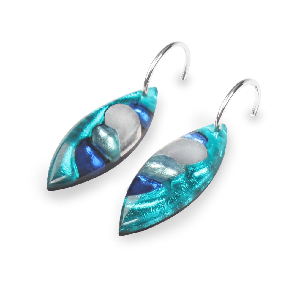 Teal Pointed Pebble Mix Creole Earrings | The Jewellery Stop