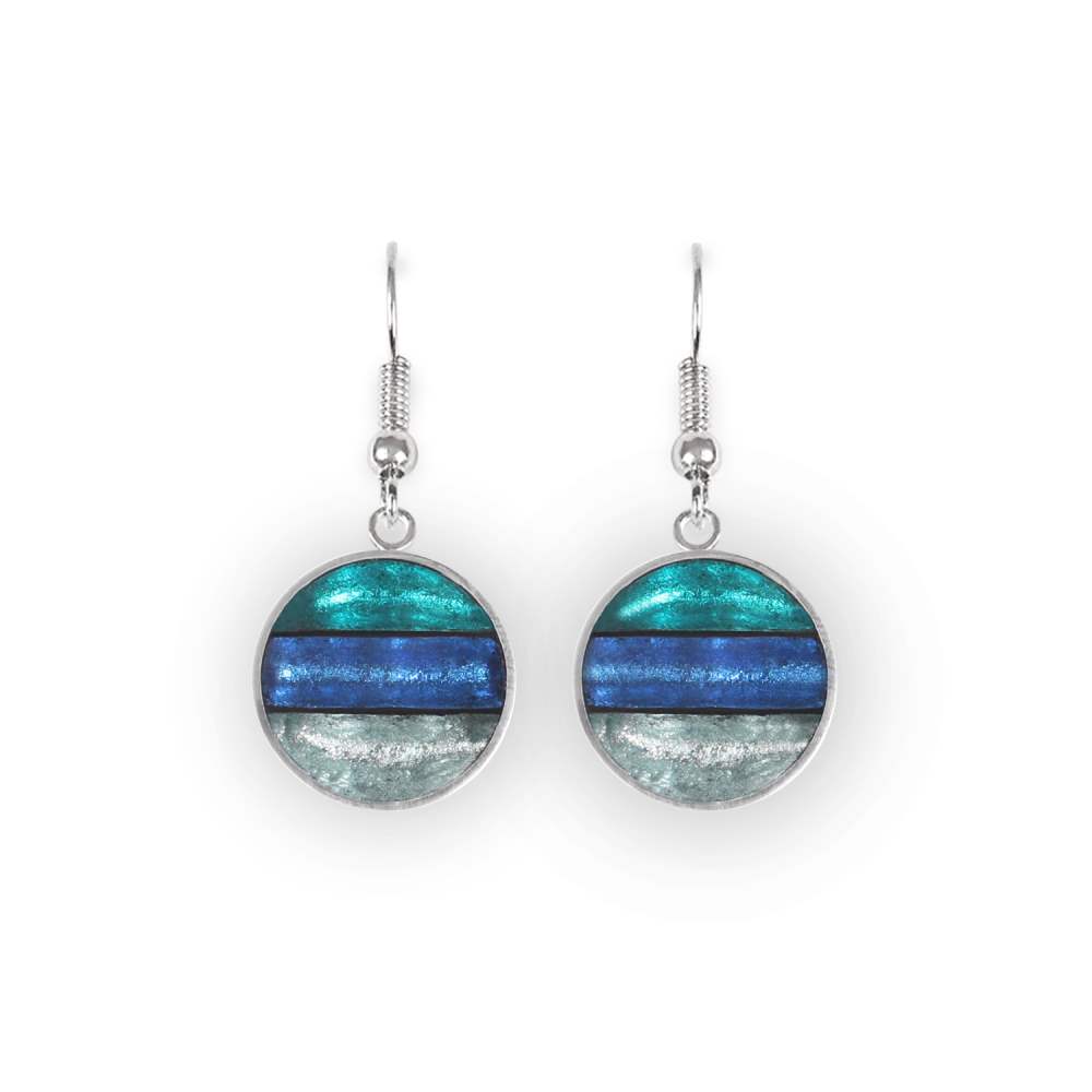 Teal Aluminium Stripe Circle Fish Hook Earrings | The Jewellery Stop