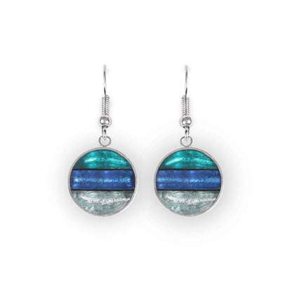 Teal Aluminium Stripe Circle Fish Hook Earrings | The Jewellery Stop