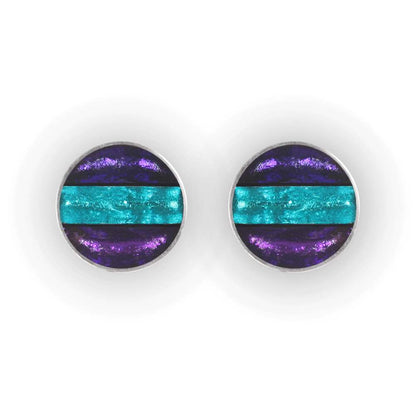 Peacock Aluminium Stripe Circle Clip Earrings | The Jewellery Stop